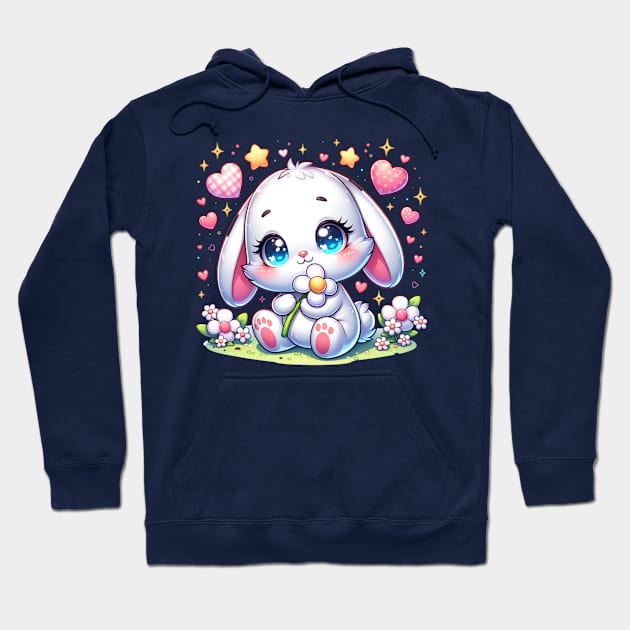 Cute White Bunny Hugging Flower 🐰🌼 Hoodie by Pink & Pretty